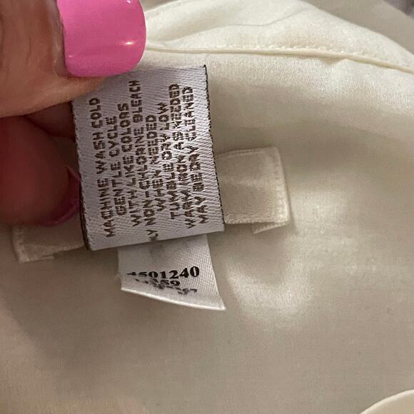 Chico's shirt blouse tunic top women's 12 semi sheer button down  up cream - Picture 10 of 16